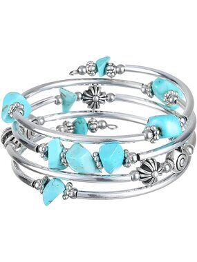 Beaded Bangle Bracelets for Women Silver Wrap Bangles Bracelet